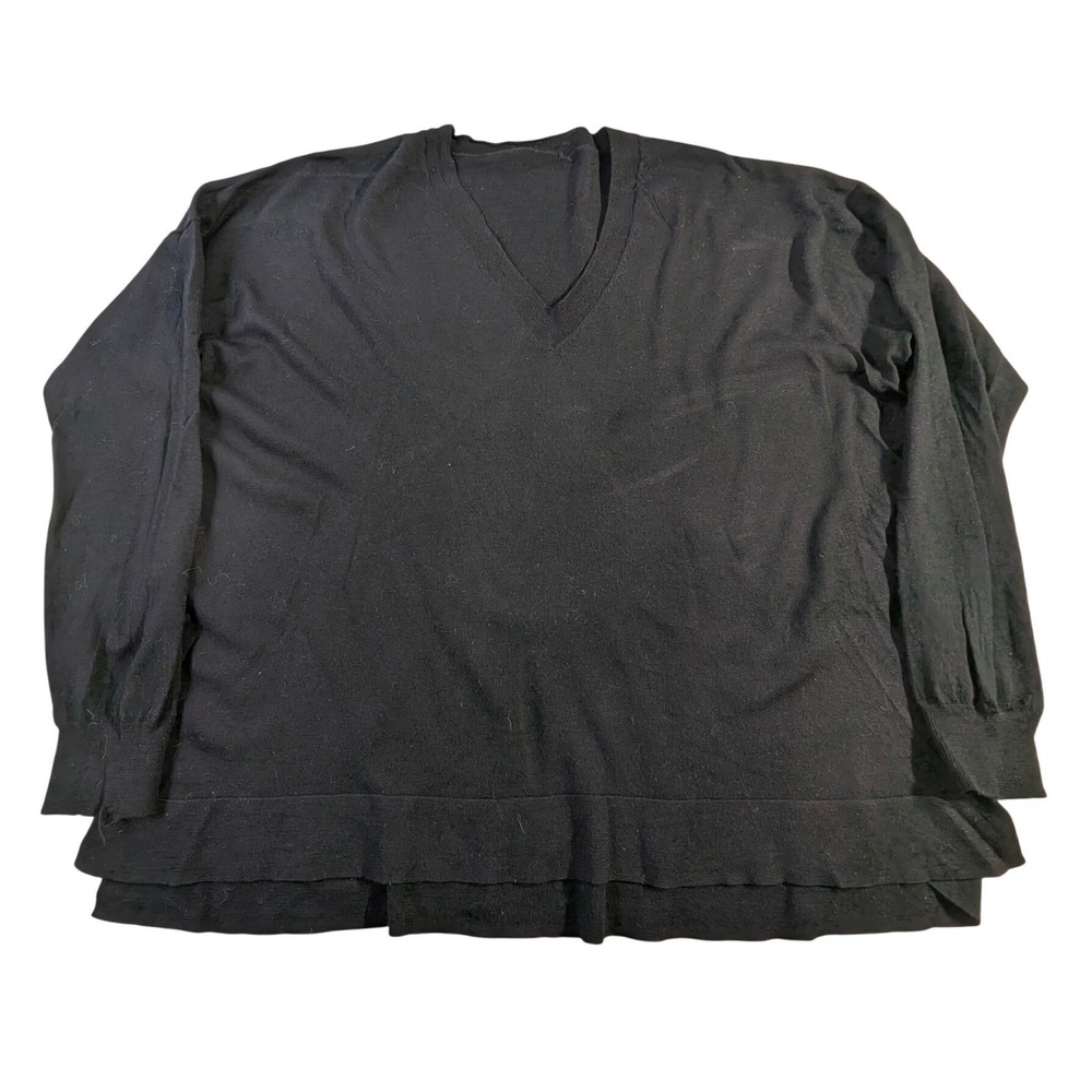 J.Crew‎ 100% Merino Wool V-Neck Sweater – Women's Black Ruffle Hem READ